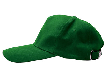 A green baseball cap is isolated