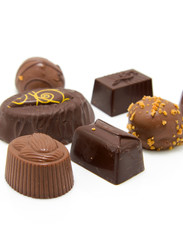 Chocolate bonbons on white background