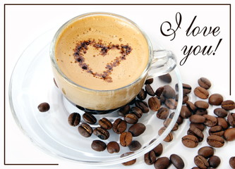 Coffee in a transparent mug on a white background