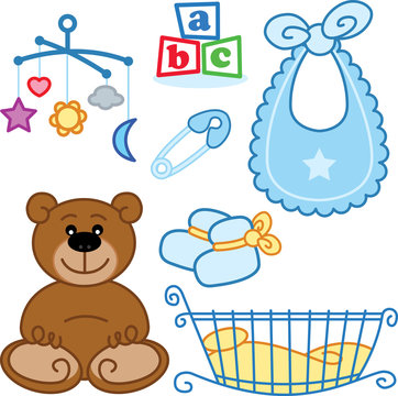Cute New born baby toys graphic elements.
