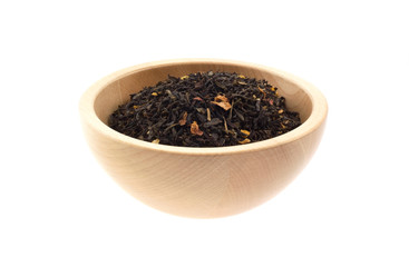 black tea in a wood bowl