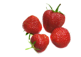 Four strawberry on a white