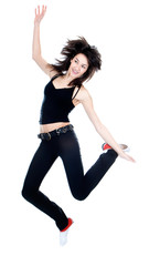 Naklejka premium attractive woman jumping on white background