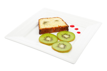 Slice of cake with kiwi