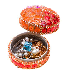 Casket, box with jewellery isolated on white background