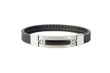 Silver bracelet with natural black latex isolated