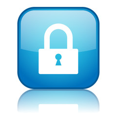 Square button with Padlock symbol (blue)