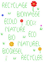 mots d'écologie écrits en brins d'herbe