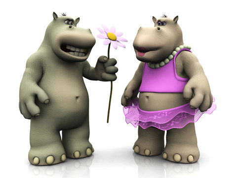 Cartoon hippo couple.