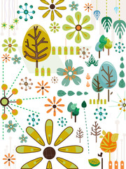 Nature Doodles in Retro Colors