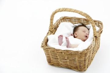 Newborn Baby Sleeping In Basket