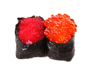 traditional red roe sushi isolated on white