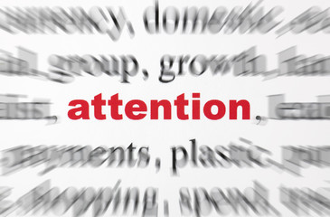 mot attention lettres rouge texte flou