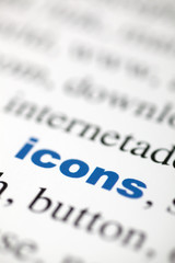 mot icons Ic&ocirc;nes  mot bleu texte flou