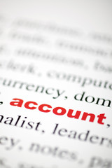 Fototapeta premium mot account Compte lettres rouge texte flou