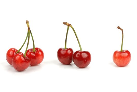 Red cherries isolated on the white background