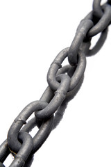 Steel chain links on white background