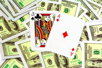 Blackjack on money background