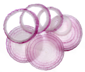 Rings of onion on a white background