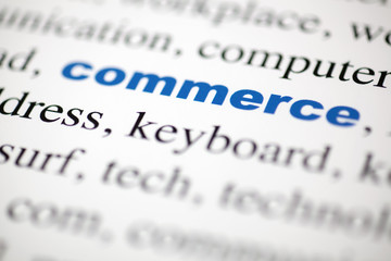 mot commerce lettres bleu texte flouté