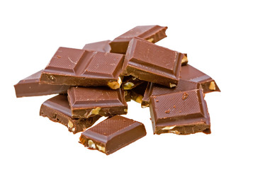 Blocks of chocolate isolated on white background