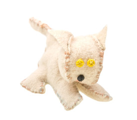 Vintage cat handiwork toy isolated on white