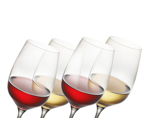vier Weinglaeser auf weiss