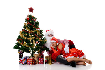 Father Christmas and woman