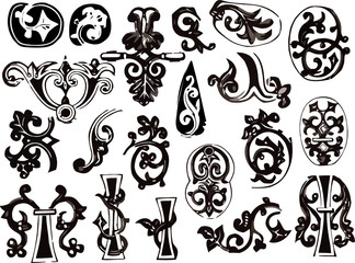 Ancient and medieval ornamental design elements set
