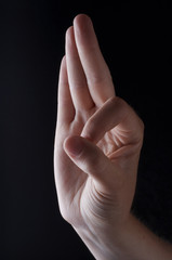 Stock photo of American Sign Language letter F