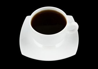 White cup of coffee isolated on black