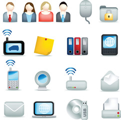 business office workplace and teamwork icon set