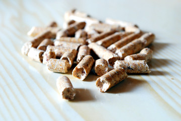 macro of wood pellets