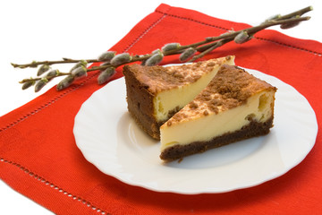 Two pieces of cheesecake