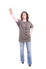 Business woman, drawing over whiteboard