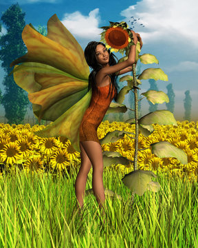 Dark Sunflower Fairy with Summer background