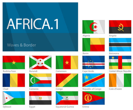 African Countries - Part 1. Waves & Borders. World flags series.
