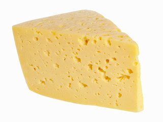 A piece of cheese over white background, with clipping path
