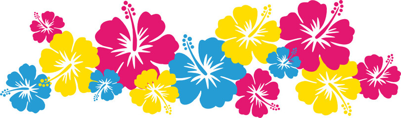Hawaiiblumen pink, blau, gelb (Bordüre)