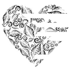 Grunge heart from fern leafs. Saint Valentine's Day.