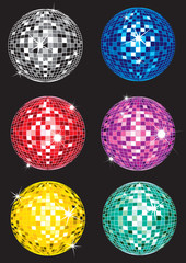 Set of multicolor shining disco-ball samples