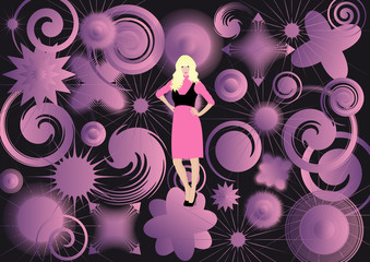 Illustration of a young beautiful woman posing in pink