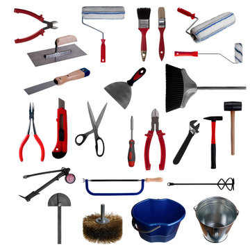 Large page of tools on white background