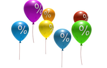 isolated multicolor spheres with percent symbol - 3d render