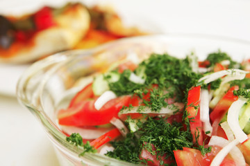 green vegetable salad with focaccia