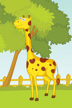 illustration of giraffe in garden