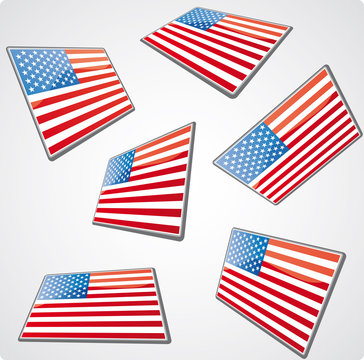 Six usa flag tags in perspective views