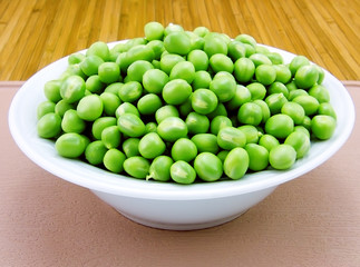 Plate of fresh green peas close-up
