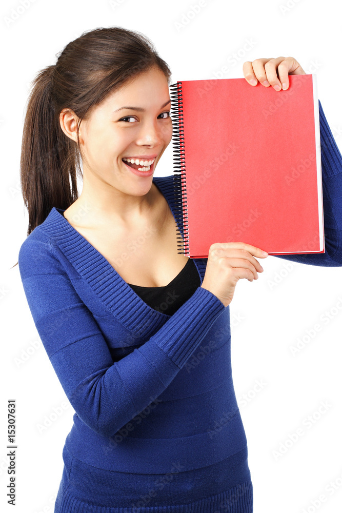 Wall mural student with blank notebook / sign