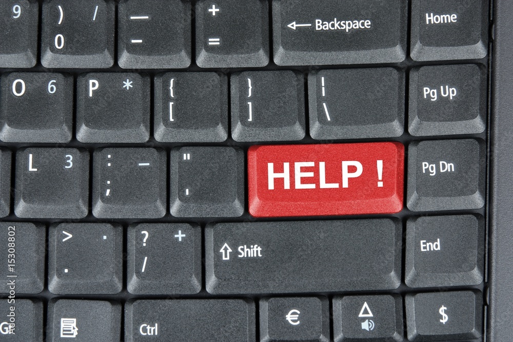 Poster gray keyboard with help word on the red button